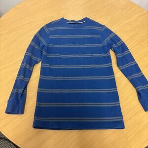 Basic Editions Boys Blue Grey Long Sleeve Striped Shirt Stain On Front (D5)
